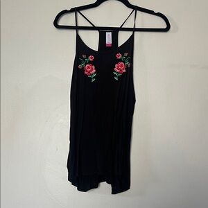No Boundaries Black Camisole with Red Rose Embroidery